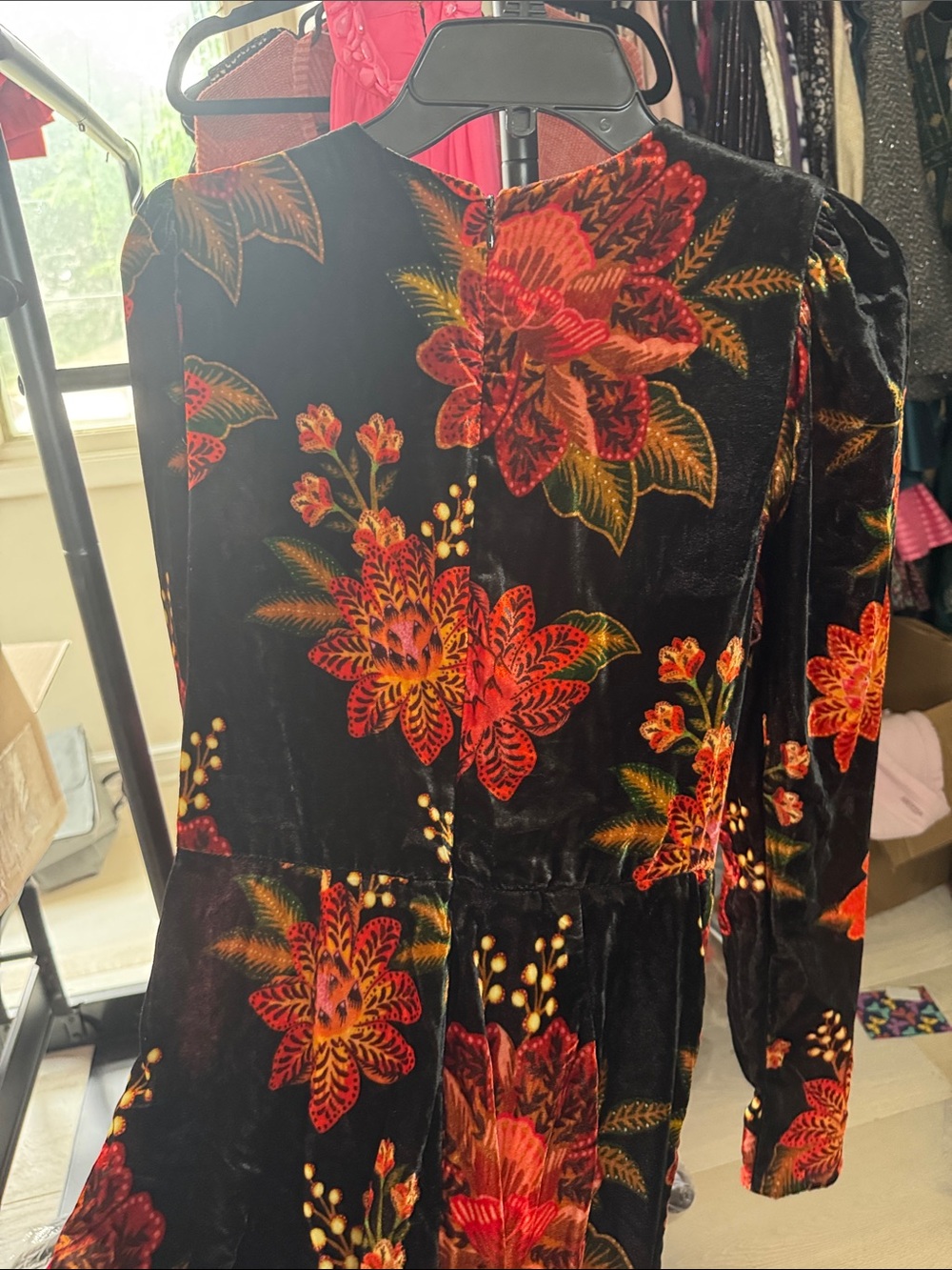 FARM Rio Black Winter Bloom V-Neck Velvet Jumpsuit - Picture 10 of 13